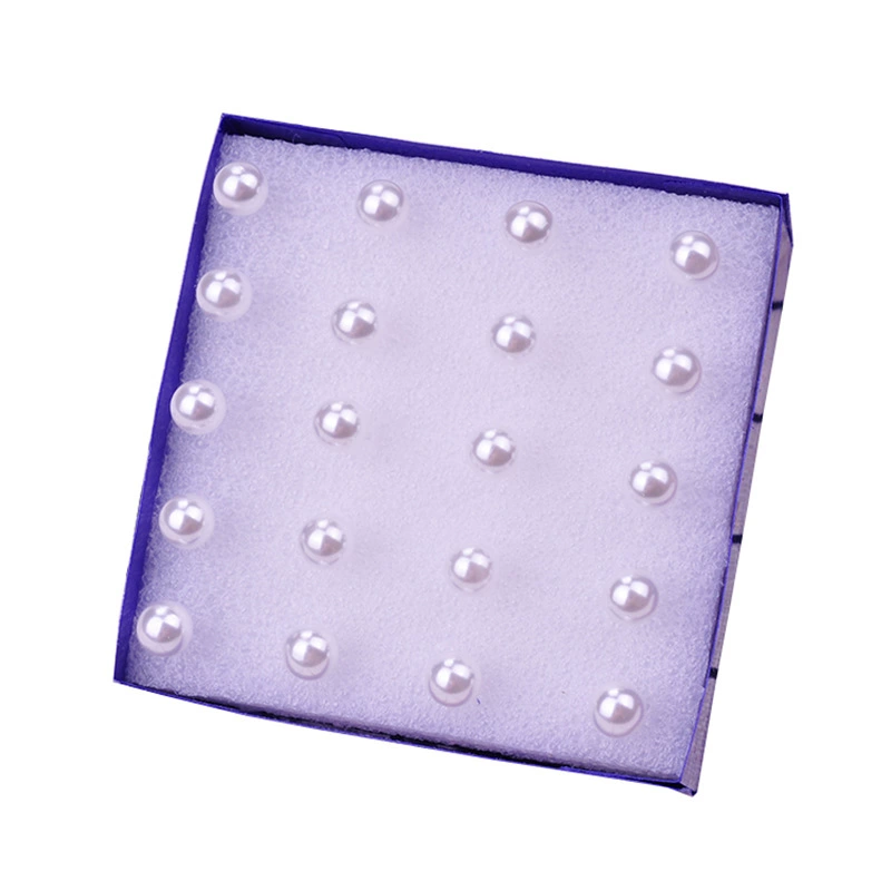 Pearl Stud Earrings Set, Plastic Faux Pearls, 4–10 mm, Boxed with Backings