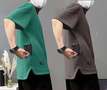 隐藏式口袋五分袖上衣清凉透气男士短袖圆领夏季潮流宽松大码T恤