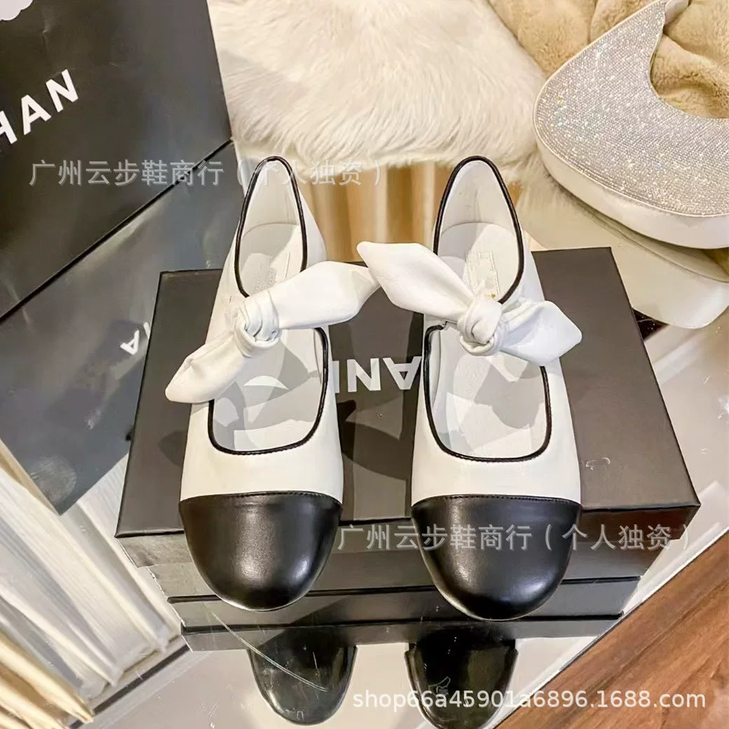 Кожаная модная универсальная обувь с бантом, стиль Chanel