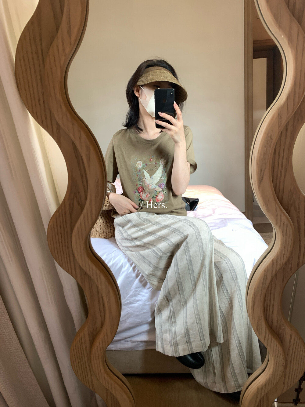 Quần culottes nữ ống rộng cạp cao chun rút dây sọc kẻ chất liệu ramie mùa hè — Màu cà phê, màu mơ chi tiết 17