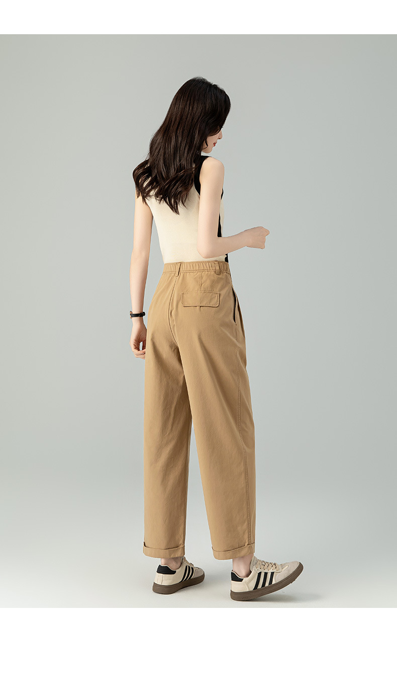 Quần ống rộng nữ vải Tencel cotton mỏng mùa xuân hè, dáng suông thon gọn ống thẳng — Màu kaki chi tiết 27