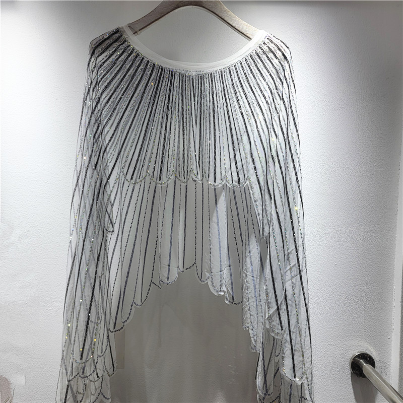 Moda europea y americana 2026 primavera y verano nuevo cuentas taladro caliente chale alas fuera de la camisa mujer image 4