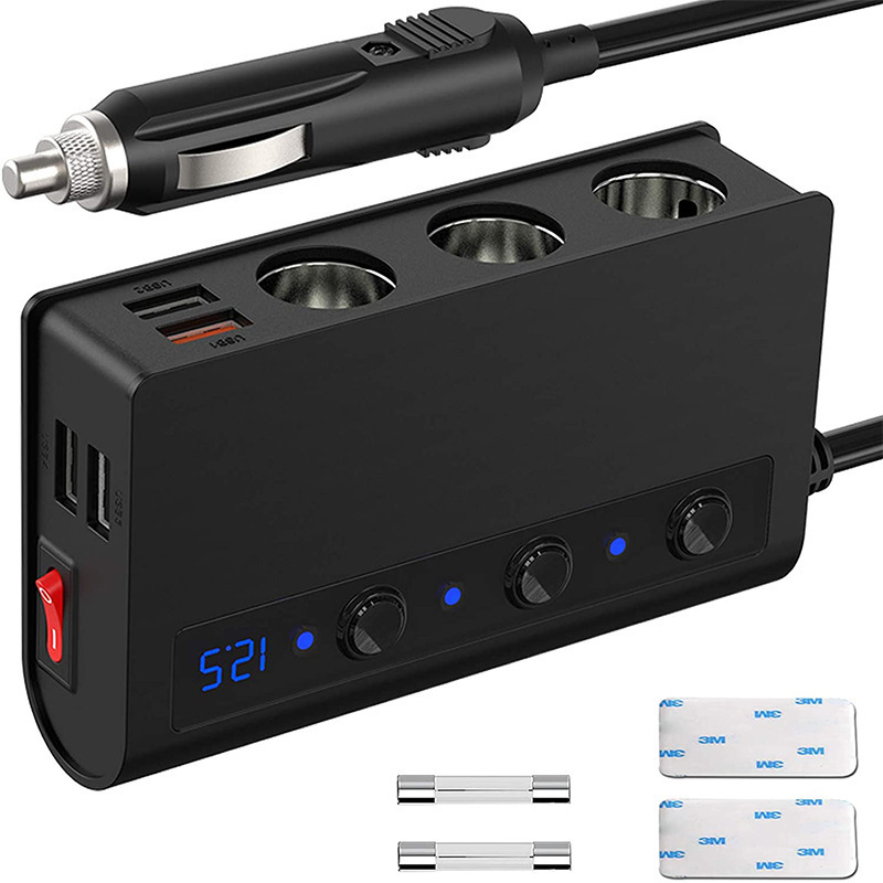 New Car Cigarette Lighter One to Three with Switch 4Usb180W High Power Qc3.0 Fast Charging Car Charger