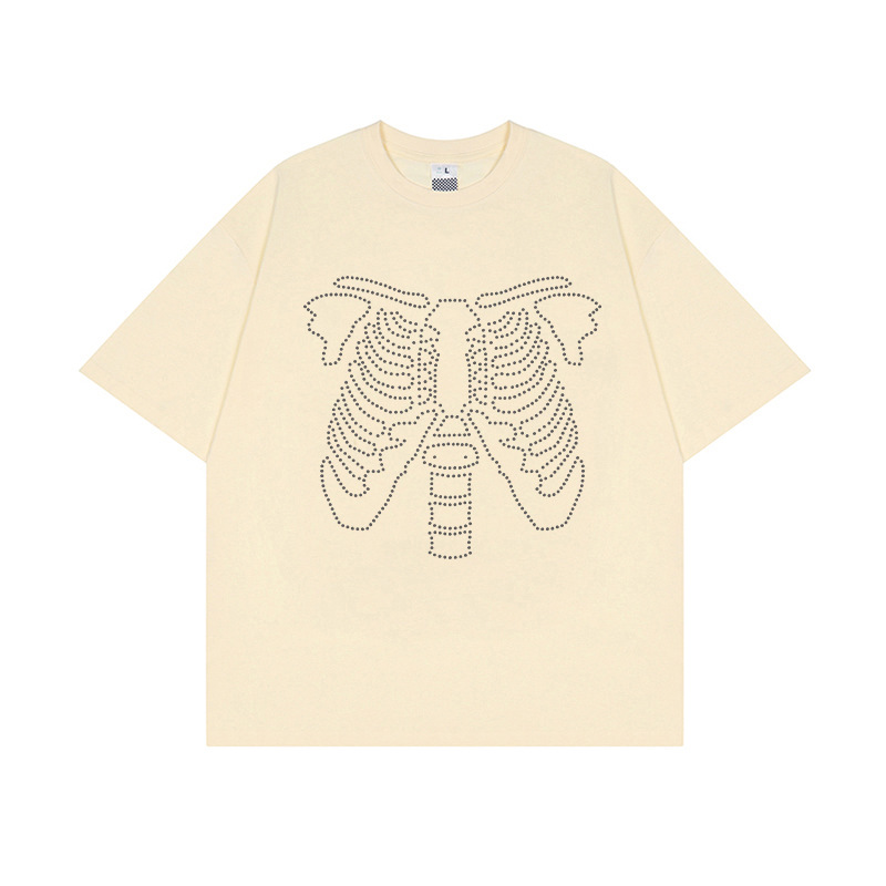 T-shirt à manches courtes pour hommes, ample, avec épaules tombantes, en coton, de haute qualité, avec tête de mort américaine, nouvelle collection été 2023_voghion.com