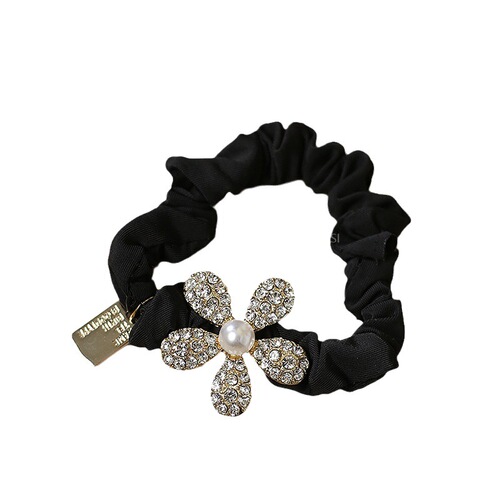 French satin small intestine flower water drill pearl hair tie, Instagram Korean-style influencer, simple ponytail, alloy headband, cute