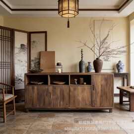 侘寂风老榆木餐边柜客厅茶具茶叶储物柜靠墙矮柜入户玄关柜实木柜