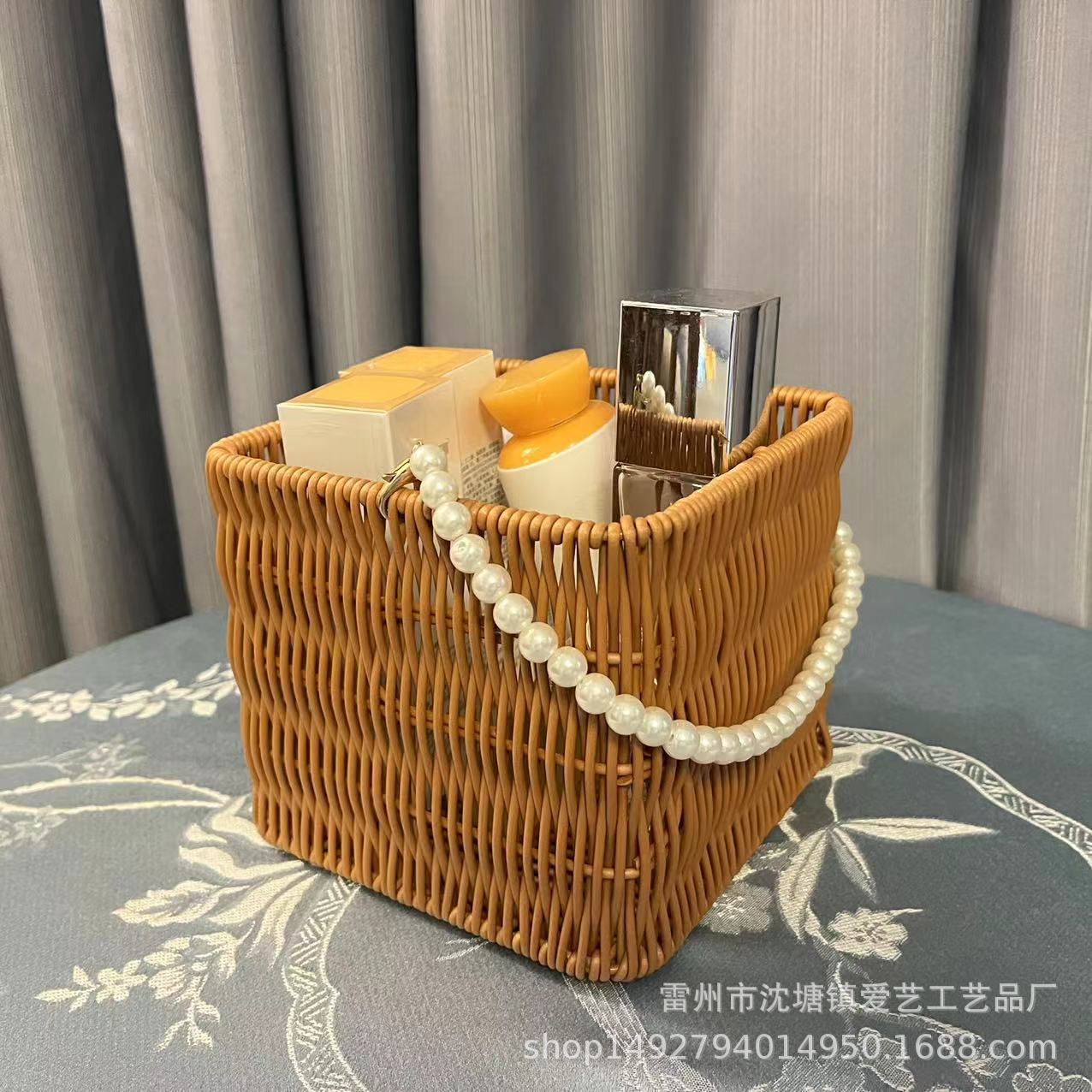Caja de regalo de almacenamiento de ratán Estilo nórdico paja cesta de flores de mano Almacenamiento de escritorio creativo misceláneas cesta tejida cesta de flores image 8