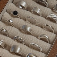 复古重工素圈玛瑙戒指不掉色女小众高级感轻奢开口可调节纯银指环