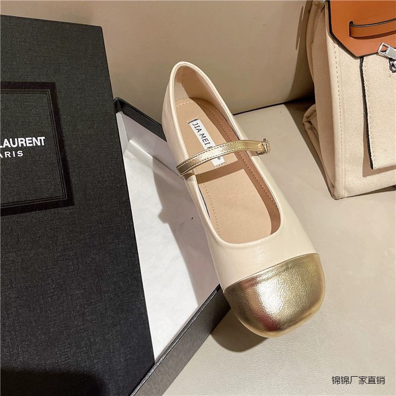 2024 новые нежные золотые плоские кожаные туфли женские одиночные туфли