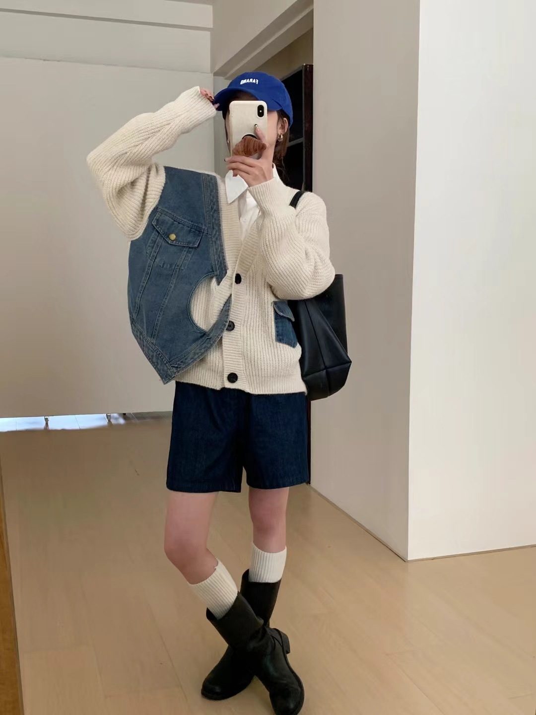 Demi-season denim design cardigan