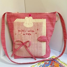 2025新款可爱卡通兔子拼色格纹帆布袋甜美少女百搭休闲单肩斜挎包