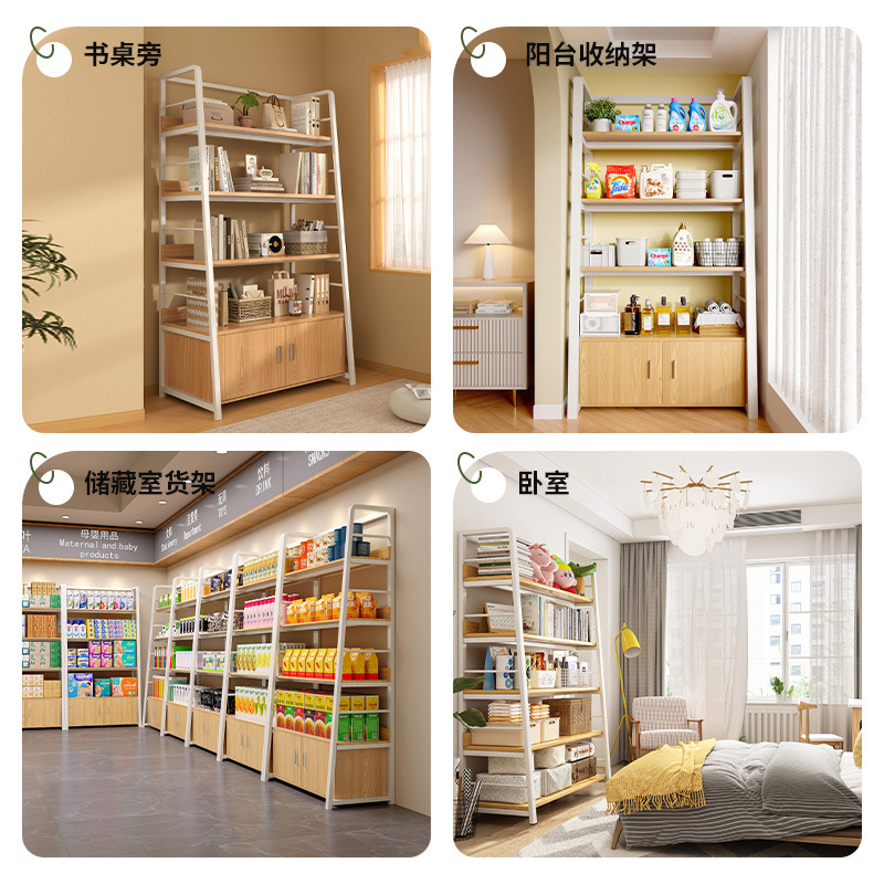 Estante estante de varias capas estante de exhibición de piso con puerta de gabinete estante de almacenamiento de exhibición de supermercado gabinete de almacenamiento integrado contra la pared