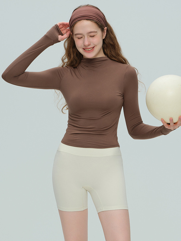 2025秋冬新品瑜伽服女柔软亲肤运动服带拇指扣健身服半高领长袖|undefined