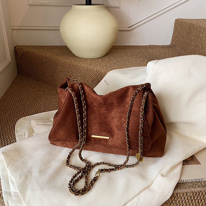 Bolso de hombro para mujer de ante con cadena elegante versátil_voghion.com