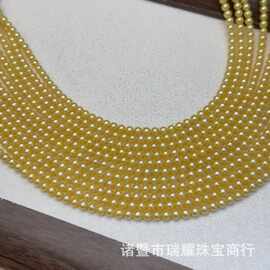 诸暨淡水优化金珠茶金4-5mm项链近正圆细微瑕半成品串链源头批发