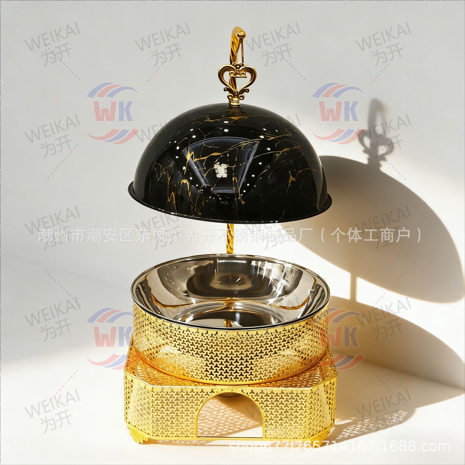 Fuente transfronteriza buffet dorado horno de lujo Hotel circular banquete de bodas horno de alcohol 8l horno de Buffy de acero inoxidable térmico image 13