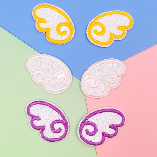 New cute angel wings embroidered cloth patch canvas bag decoration self-adhesive computer embroidered chapter patch