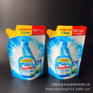 贴牌定制玻璃水清洁剂包装袋 1L大容量补充装 顶部开口仿嘴自立袋