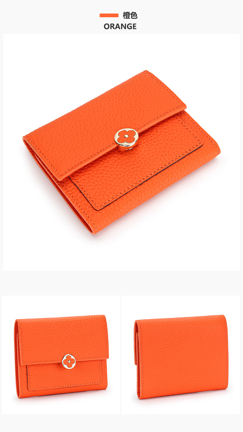 Leather Short Wallet Female 2022 New Style Soft Leather Three-fold Buckle Small Wallet display picture 2