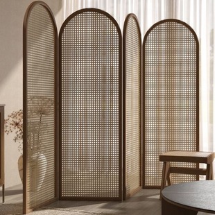 Japanese-style Rattan Partition Living Room Hotel Lobby Homestay Entrance Hallway Small Household Simple Folding Mobile Solid Wood Screen