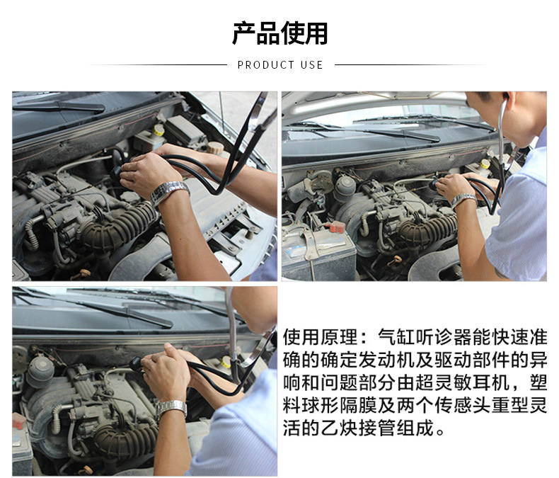 Car engine stethoscope for diagnosing abnormal noise in cylinders and pulleys without disassembly, diagnostic tool for car maintenance and repair