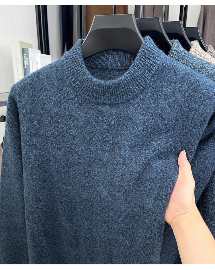 Jacquard invierno nuevo 100% lana de oveja hombre engrosado medio cuello suéter de fondo suave glutinoso suéter de punto suelto