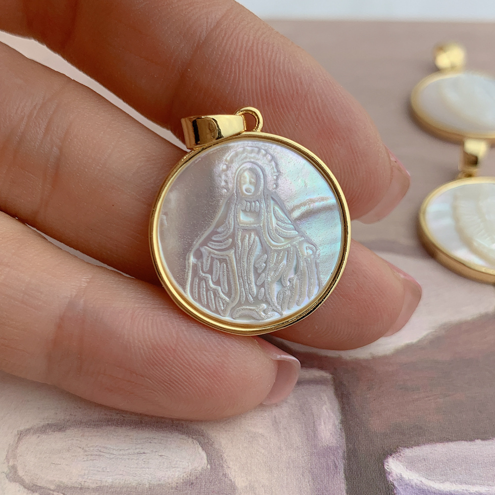 DIY Jewelry Accessories Classification 1 Piece 21.6MM Copper Shell Geometric Virgin Mary Pendant