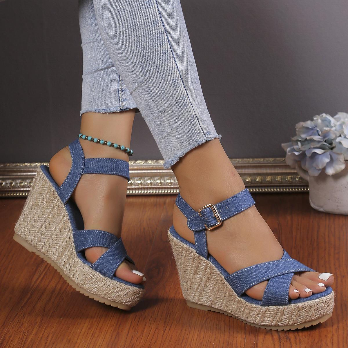 Sandales Compensées Femme À Plateforme Et Talons En Paille_voghion.com
