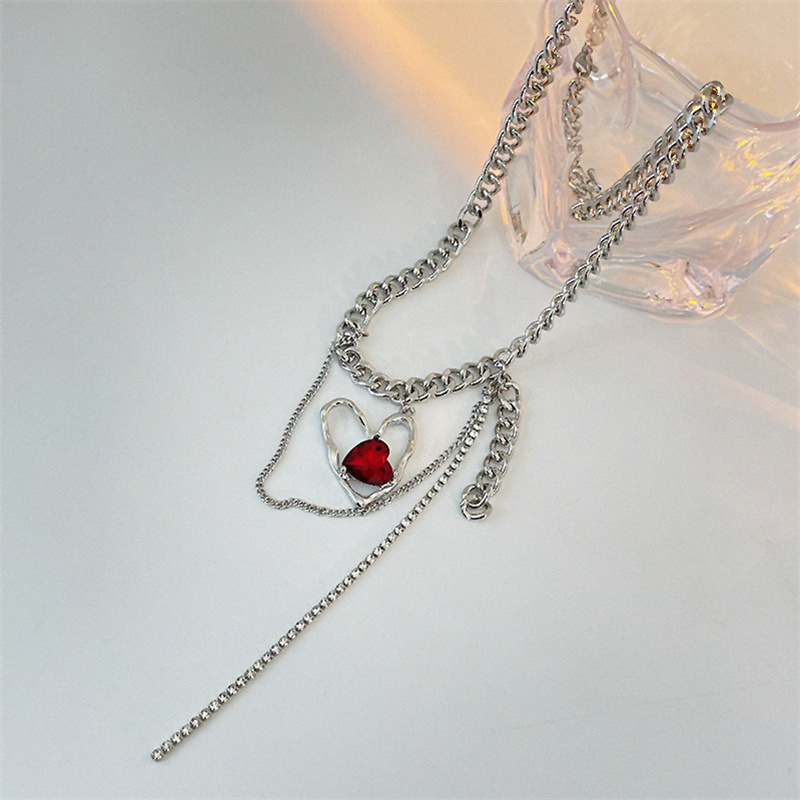 Collier à pompon en forme de cœur rubis Niche Design, inaltérable, style simple et élégant, boucles d'oreilles tendance, légères et luxueuses._voghion.com