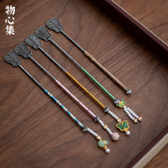 物心集芭蕉叶合金茶拨中式复古茶具配件小个精轻奢长柄茶勺茶匙