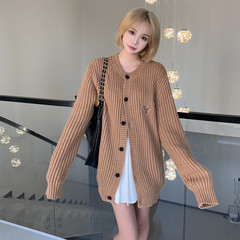 正确版本2025秋冬新款原标P家字母刺绣针织开衫毛衣外套男女