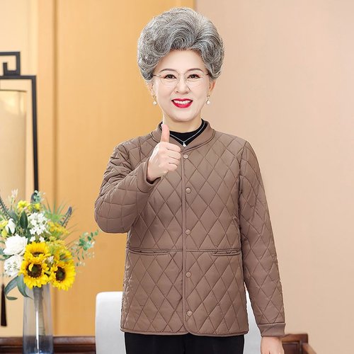 Stylish, warm, lightweight, loose-fitting cotton jacket for middle-aged and elderly women, women's cotton coat, autumn and winter clothing, mother's cotton puffer jacket