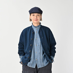 原工厂直供外贸服装麻蓝靛蓝版45R6粒扣开衫外套男女同款情侣外套
