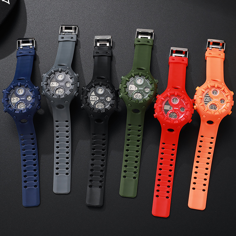 Cross-Border Pu Multifunctional Men's Sports Electronic Watch, Fashionable and Versatile Outdoor Plastic Electronic Watch for Teenagers