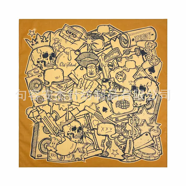 55x 55cm American Style Vintage Cotton Printed Square Skull Head Ghost Head Hip Hop Street Dance Square Halloween Tape