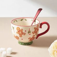 韩式早餐麦片碗圣诞杯子姜饼人马克杯ins带把手大容量家用陶瓷杯