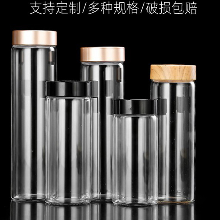 批发高硼硅58mm管制玻璃瓶圆形透明花茶密封储物罐咖啡瓶糖果瓶