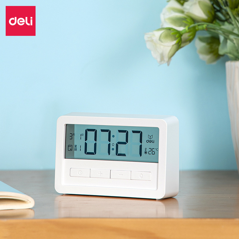 Deli reloj despertador electrónico 8856 estudiante simple reloj de escritorio despertar fuerte despertador reloj electrónico temporizador image 2