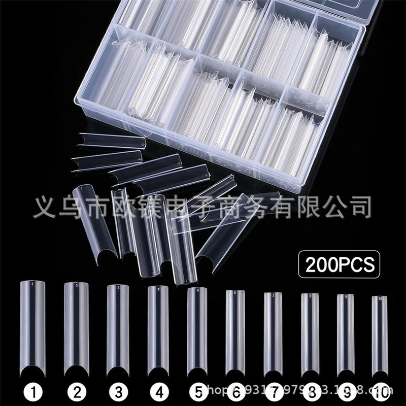 Nail Foreign Trade Hot-Selling Nail Art Long Tube C-Curved Straight Fake Nails 200 Pieces Boxed Nail Stickers
