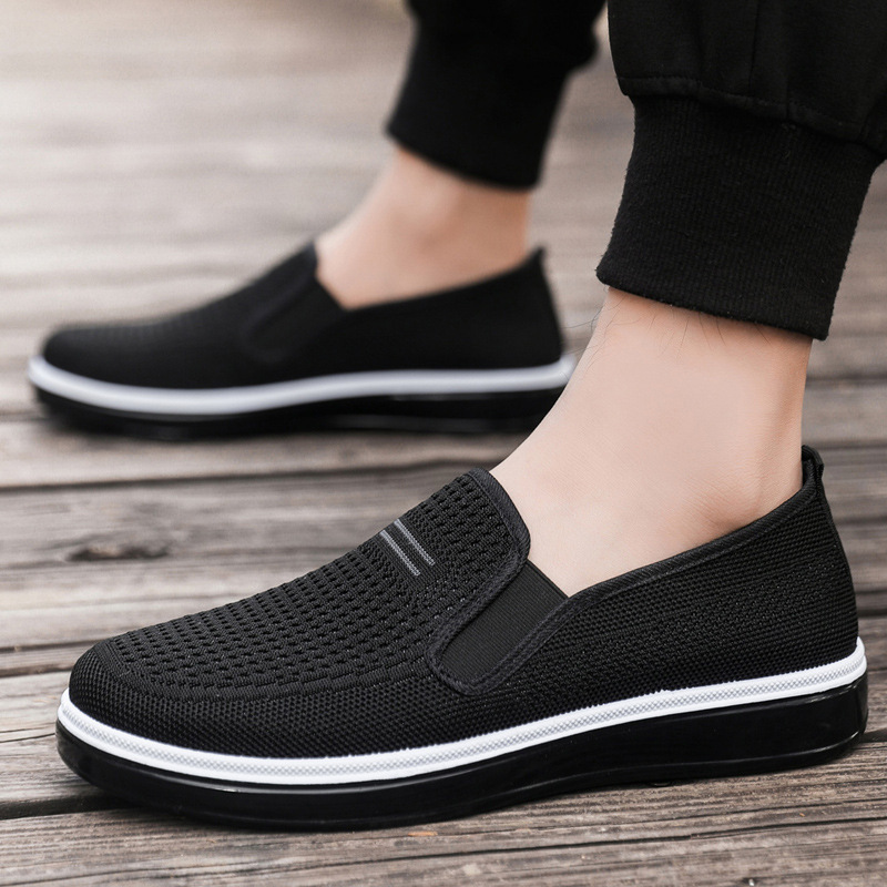 Men's New Solid Color Breathable Sports Shoes, Soft-Soled Lightweight Non-Slip Walking Shoes, Low-Top Knitted Casual Shoes