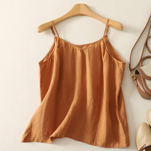 Real Shot of 2025 New Solid Color Cotton and Linen Camisole Women's Adjustable Top Base Shirt Women's Solid Color Versatile