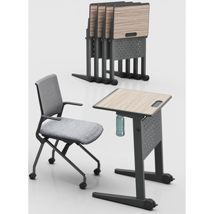 Foldable student desks and chairs with wheels School combination splicing desks College special-shaped folding desks wholesale