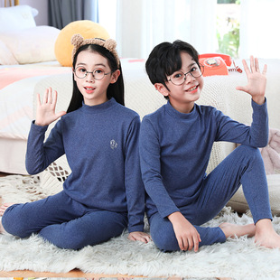 25 Autumn and Winter Kidsren's Brushed Mid-Collar Intimates Set for Boys and Girls Pure Color Warm Autumn Clothes and Long Pants Baby Pajamas Wholesale