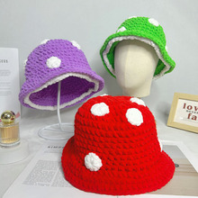 跨境新款萌趣可爱手工编织毛绒蘑菇帽秋冬加厚保暖百搭针织帽子