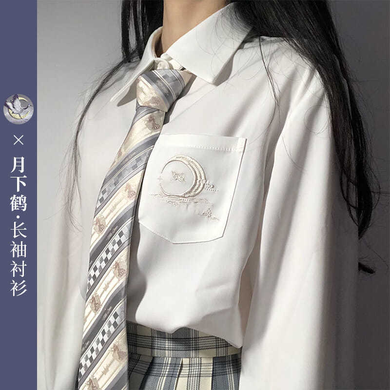 2024 new original JK moon crane exquisite embroidered long-sleeved shirt women's top women's shirt female student loose 2024 new original JK moon crane exquisite embroidered long-sleeved shirt women's top women's shirt female student loose