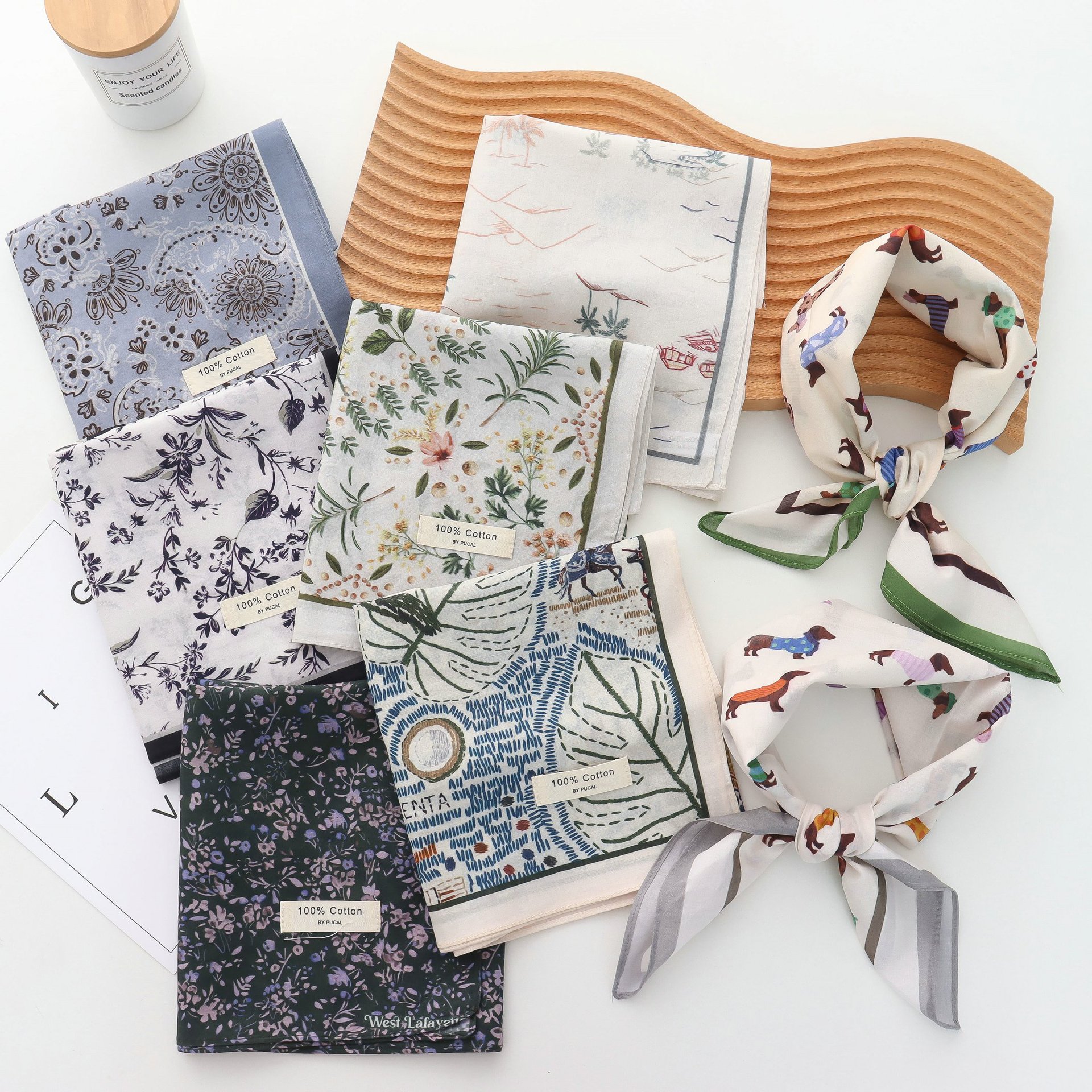 100% Pure Square Korean Retro Floral Headscarf Women, Perfect Summer, Easy To Match, Cotton Small Scarf, Neck Scarf For_voghion.com