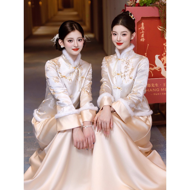 Winter Bridesmaid Dresses 2026 New Style Annual Party Long-Sleeve Stunning New Chinese-Style Bridesmaid Sister Group Dresses Thickened Niche Design