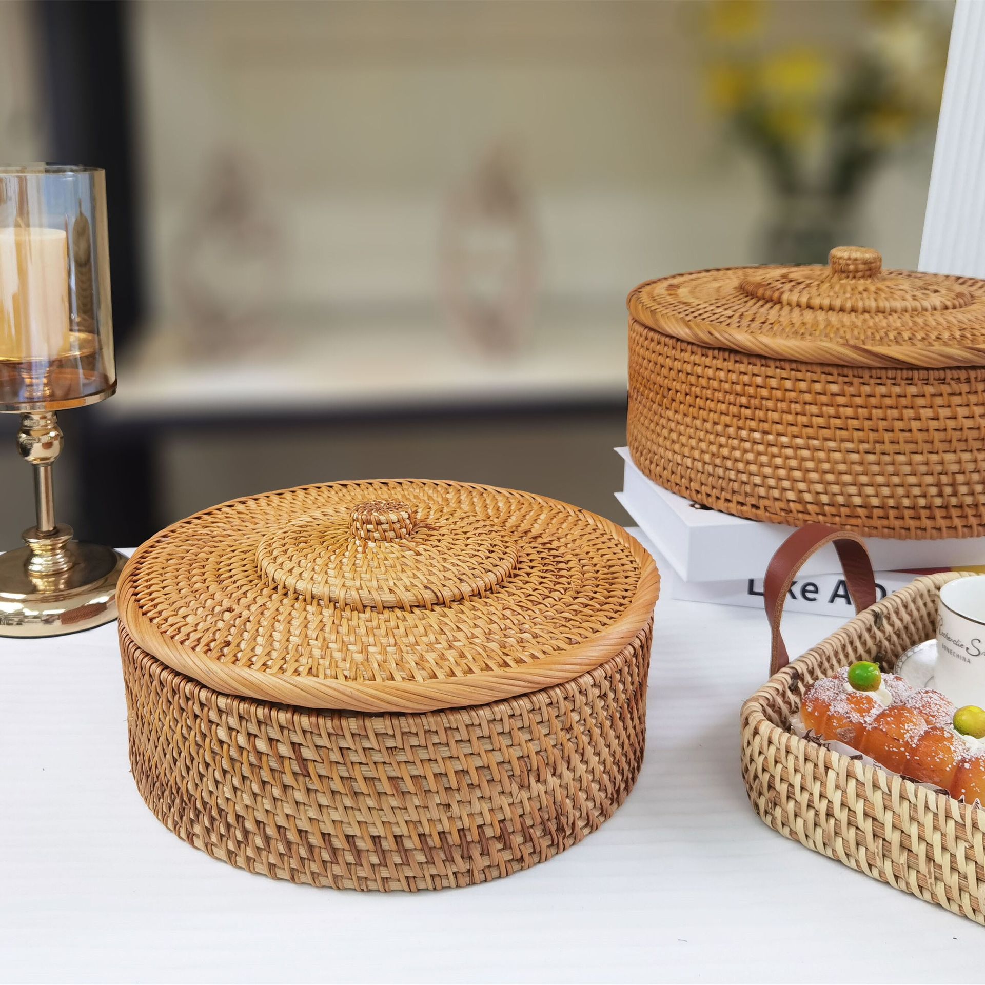 Cesta de frutas de caña sala de estar casera moderna bandeja de frutas bocadillos caja de almacenamiento de pan cesta de alimentos cesta de frutas