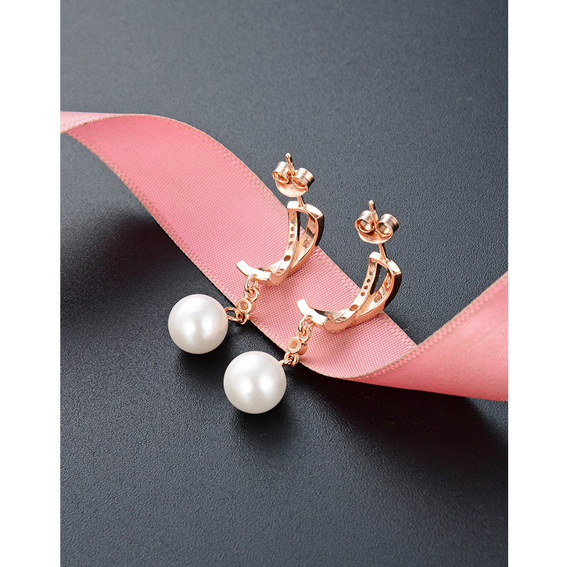 Pendientes de perlas de plata esterlina 925 diseño de nicho pendientes de alto grado pendientes de oro rosa pendientes de temperamento simples de todo fósforo