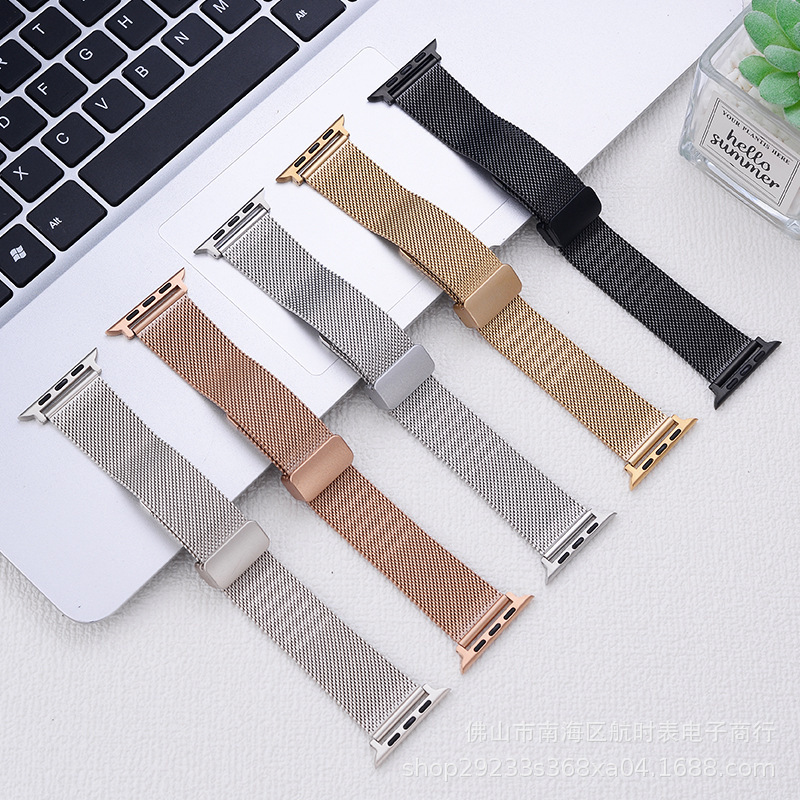 Suitable for Apple Applewatch Smart Watch Series Mesh Strap Magnetic Buckle Mesh Strap Foldableing Buckle Strap Huawei 3